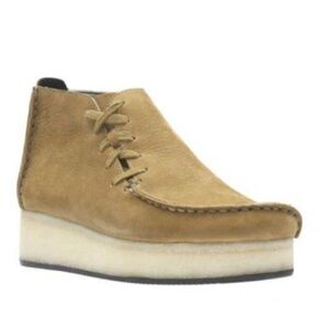 Clarks Lugger Wedge Dark Ochre Nubuck Size 7.5 Women's Lace Up Tan Boots LN